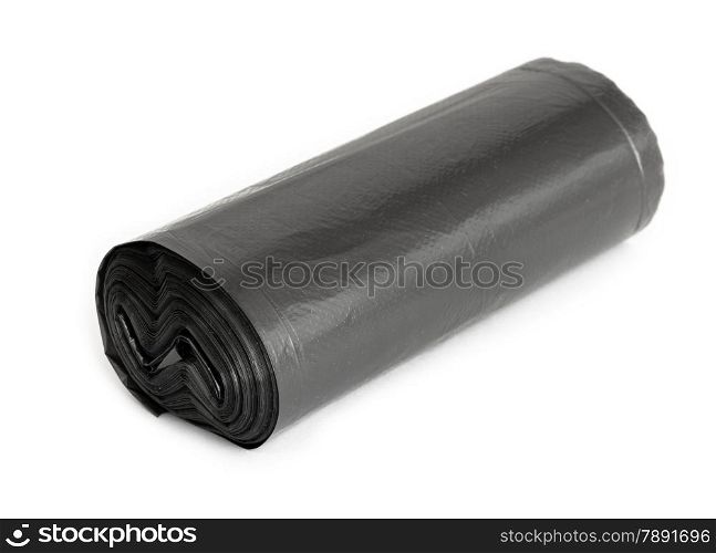 Roll of plastic garbage bags isolated on white