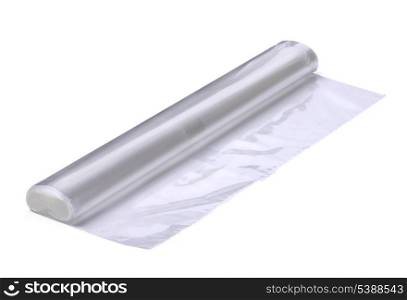 Roll of plastic oven cooking bags isolated on white