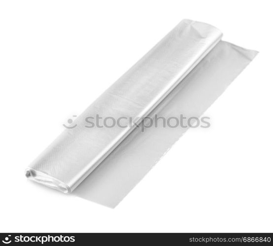 Roll of plastic oven cooking bags isolated on white