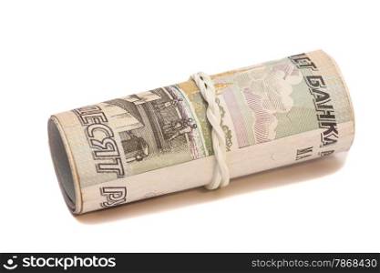 Roll of Russian money with rubber band