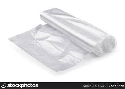 Roll of transparent packaging plastic bags isolated on white