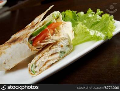 Roll, strudel from pancakes, crepes with cheese, creamy tast
