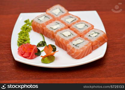 Roll with cream cheese and salmon fish