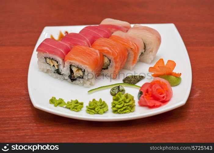 Roll with cream cheese and salmon fish