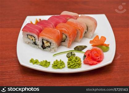 Roll with cream cheese and salmon fish