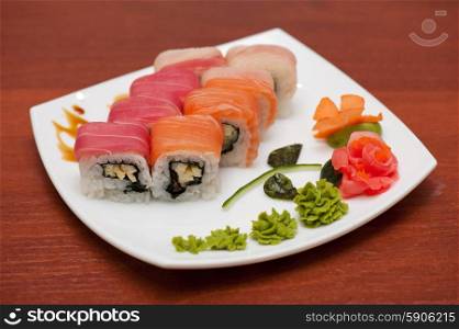 Roll with cream cheese and salmon. Roll with cream cheese and salmon fish