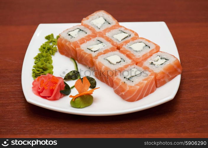 Roll with cream cheese and salmon. Roll with cream cheese and salmon fish