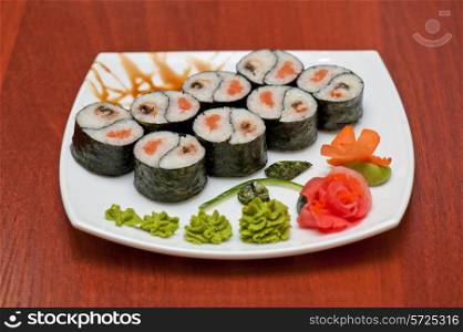 Roll with smoked eel and salmon fish