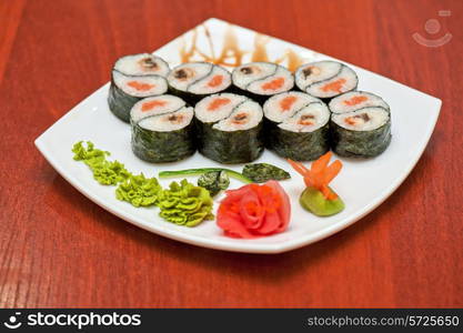 Roll with smoked eel and salmon fish