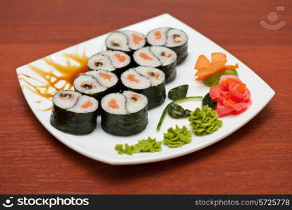 Roll with smoked eel and salmon fish