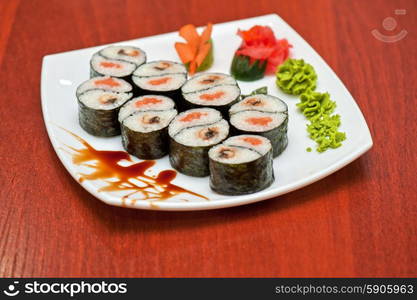 Roll with smoked eel and salmon . Roll with smoked eel and salmon fish