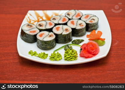 Roll with smoked eel and salmon . Roll with smoked eel and salmon fish