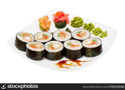 Roll with smoked eel and salmon . Roll with smoked eel and salmon fish