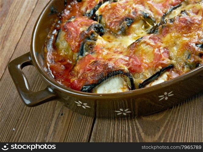 Rollatini di melanzane - Italian-style dish made with thin slices of eggplant,