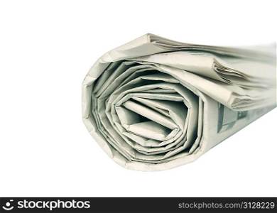 Rolled newspaper isolated on white