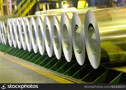 rolled steel coils inside of steel plant