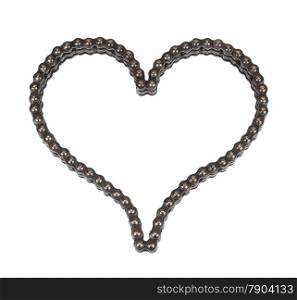 Roller chain with for motorcycle in the form of heart. Isolated on white background