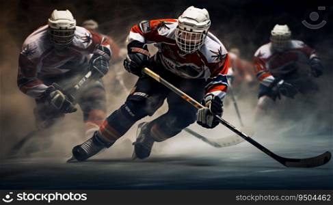 Roller Hockey Players Battling for the Puck. Generative ai. High quality illustration. Roller Hockey Players Battling for the Puck. Generative ai