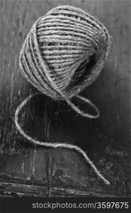 rolling ball of hemp rope-black and white image