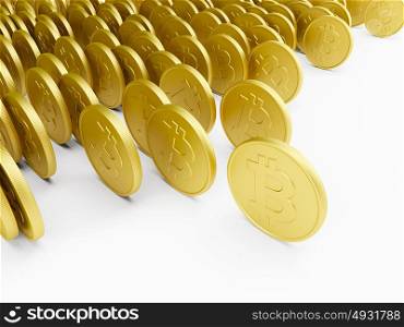 rolling golden bitcoin, 3d rendering