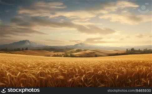 Rolling Hills of Wheat Background. Generative ai. High quality illustration. Rolling Hills of Wheat Background. Generative ai