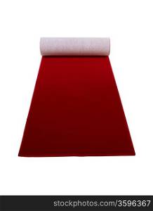 Rolling red carpet on white background