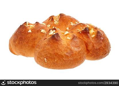 Rolls from wheat flour with garlic on a white background