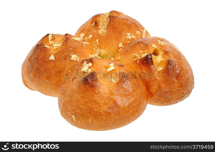 Rolls from wheat flour with garlic on a white background