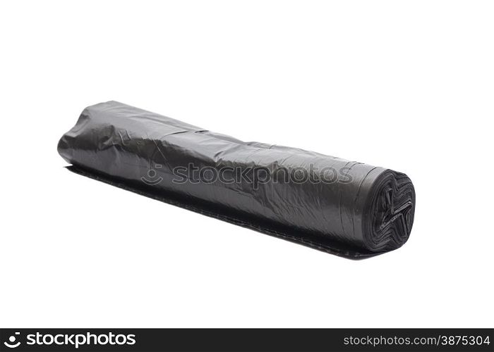 Rolls of disposable trash bags isolated on white background