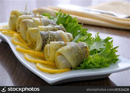 Rolls of fish (Shad) marinated in beer