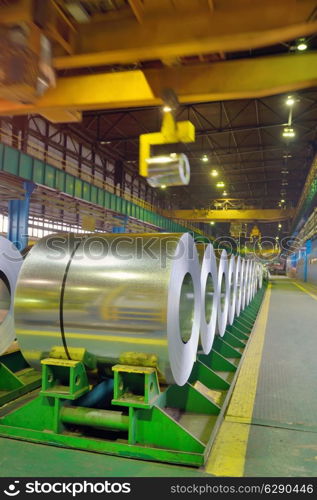 rolls of steel in a steel plant; galvanized steel coil