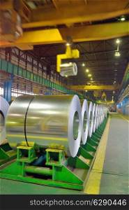 rolls of steel in a steel plant; galvanized steel coil