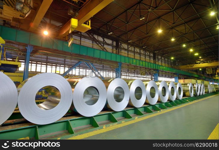 rolls of steel sheet in a plant, galvanized steel coil