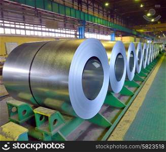 rolls of steel sheet inside of plant