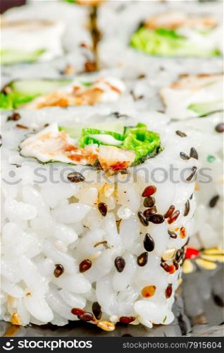 rolls with sesame seeds close up vertical picture