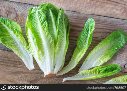 Romaine lettuce on the wooden background