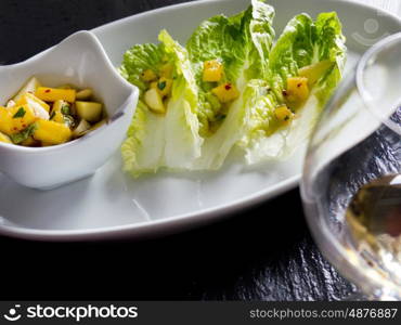 Romaine lettuce with apple mango vinaigrette&#xA;&#xA;