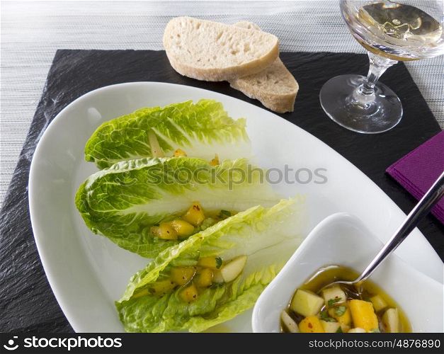 Romaine lettuce with apple mango vinaigrette &#xA;&#xA;