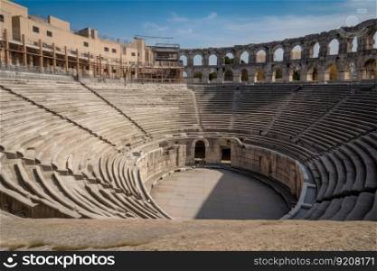 roman amphitheater with thousands of seats, where ancient gladiator fights took place, created with generative ai. roman amphitheater with thousands of seats, where ancient gladiator fights took place