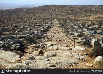 Roman ancient road and mountain near Amasa, Israel