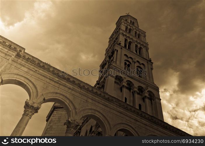 Roman architecture in city center of town Split, view at cathedral Saint Domnius