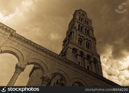 Roman architecture in city center of town Split, view at cathedral Saint Domnius