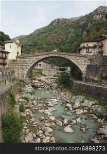 Roman bridge in Pont Saint Martin. Ancient roman bridge over torrent Lys in Pont Saint Martin, Italy