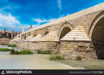 Roman Bridge on Guadalquivir river in Cordoba in a beautiful summer day, Spain