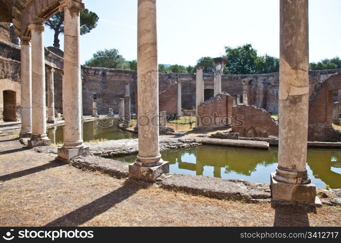 Roman columns in Villa Adriana, Tivoli, Italy