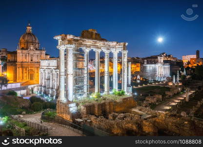 Roman Forum in Rome , Italy . Roman Forum was build in time of Ancient Rome as the site of triumphal processions and elections. It is famous tourist attraction of Rome , Italy .