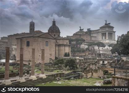 Roman Forum in the center of ancient Rome