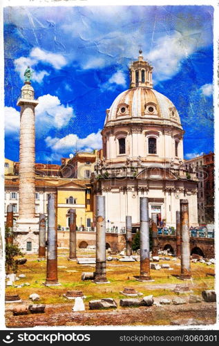 Roman Forums - ancient Rome , ruins of trajan' market. Italy