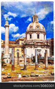 Roman Forums - ancient Rome , ruins of trajan' market. Italy