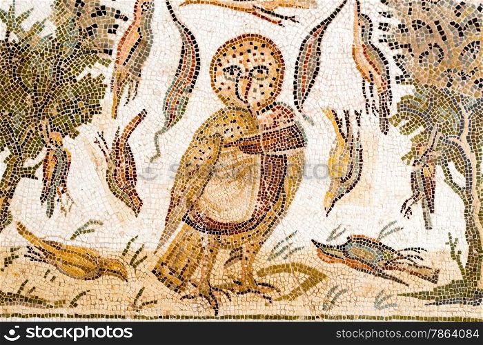 Roman Mosaic of an Owl with surrounding scene